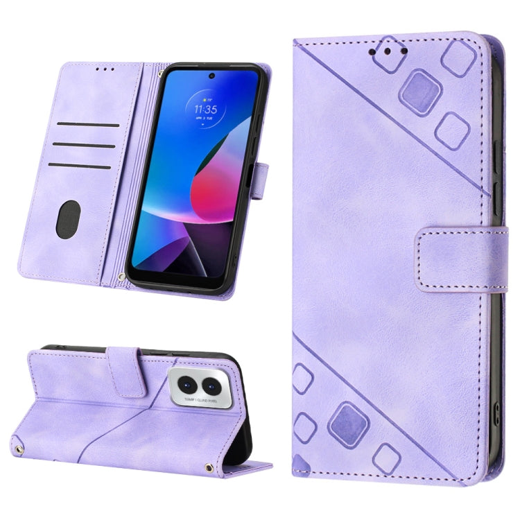 For Motorola Moto G Play 4G 2024 Skin Feel Embossed Leather Phone Case(Light Purple) - Motorola Cases by PMC Jewellery | Online Shopping South Africa | PMC Jewellery | Buy Now Pay Later Mobicred
