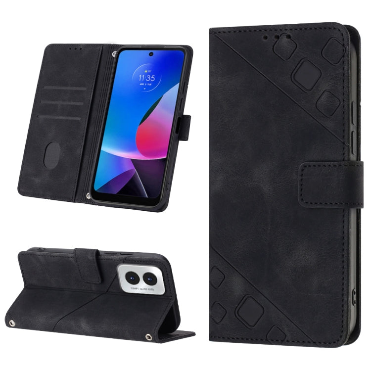 For Motorola Moto G Play 4G 2024 Skin Feel Embossed Leather Phone Case(Black) - Motorola Cases by PMC Jewellery | Online Shopping South Africa | PMC Jewellery | Buy Now Pay Later Mobicred