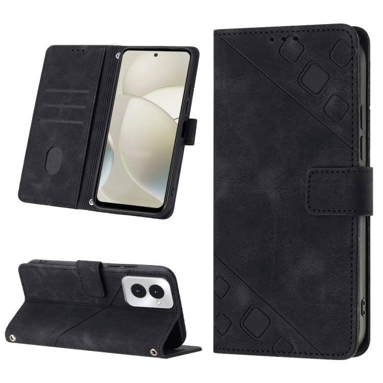 For Motorola Moto G Power 5G 2024 Skin Feel Embossed Leather Phone Case(Black) - Motorola Cases by PMC Jewellery | Online Shopping South Africa | PMC Jewellery | Buy Now Pay Later Mobicred