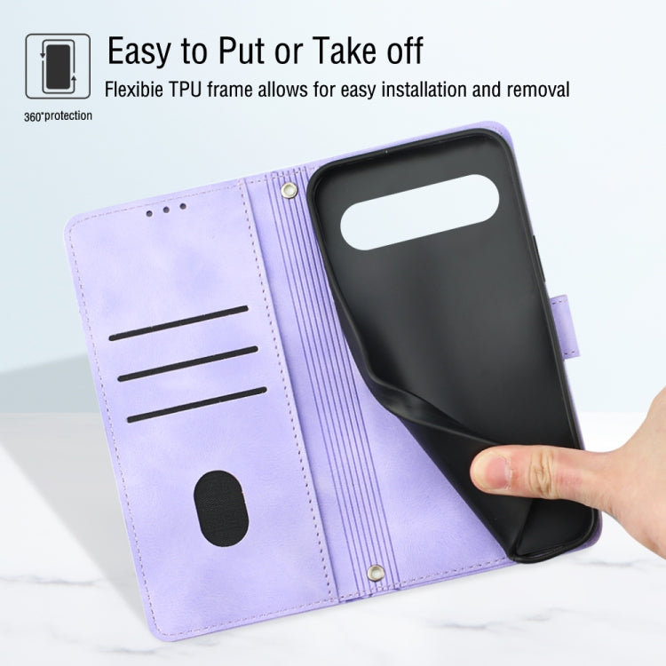 For Google Pixel 9 / 9 Pro Skin-feel Embossed Leather Phone Case(Light Purple) - Google Cases by PMC TechLife | Online Shopping South Africa | PMC TechLife | Buy Now Pay Later Mobicred