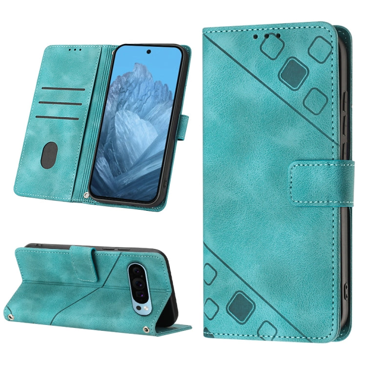 For Google Pixel 9 / 9 Pro Skin-feel Embossed Leather Phone Case(Green) - Google Cases by PMC TechLife | Online Shopping South Africa | PMC TechLife | Buy Now Pay Later Mobicred