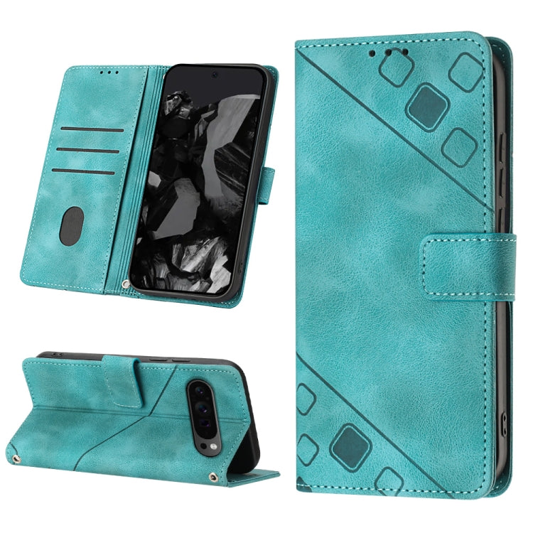 For Google Pixel 9 Pro XL Skin-feel Embossed Leather Phone Case(Green) - Google Cases by PMC TechLife | Online Shopping South Africa | PMC TechLife | Buy Now Pay Later Mobicred