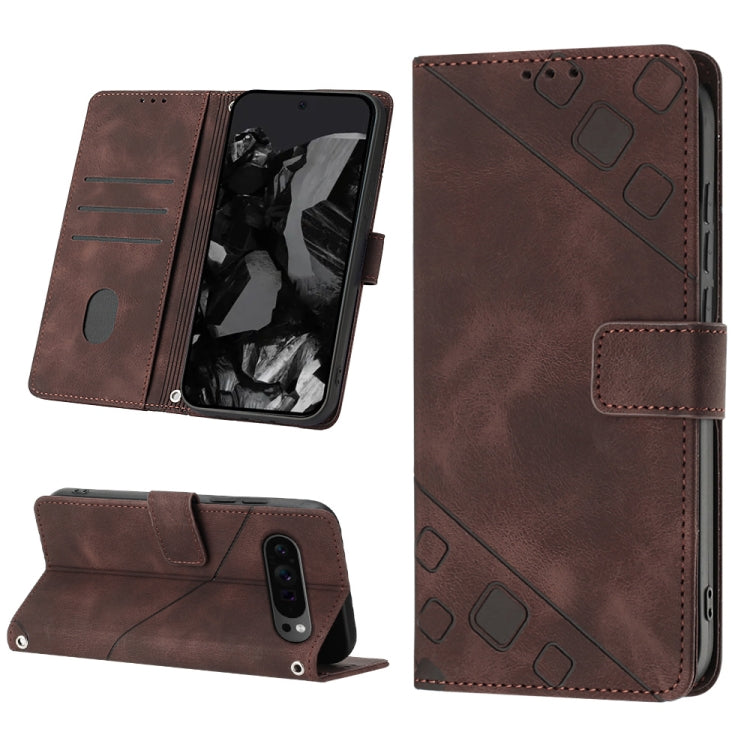 For Google Pixel 9 Pro XL Skin-feel Embossed Leather Phone Case(Brown) - Google Cases by PMC TechLife | Online Shopping South Africa | PMC TechLife | Buy Now Pay Later Mobicred