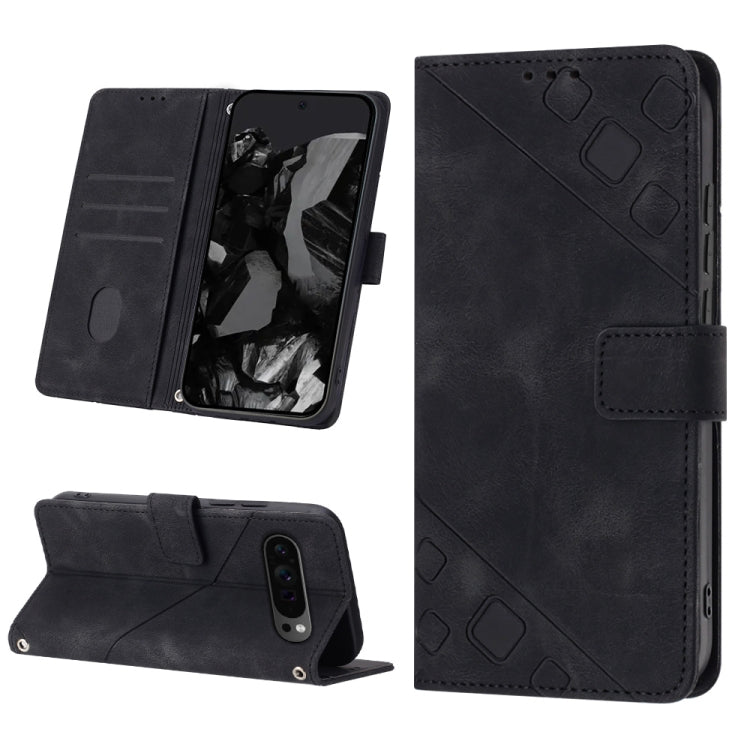For Google Pixel 9 Pro XL Skin-feel Embossed Leather Phone Case(Black) - Google Cases by PMC TechLife | Online Shopping South Africa | PMC TechLife | Buy Now Pay Later Mobicred