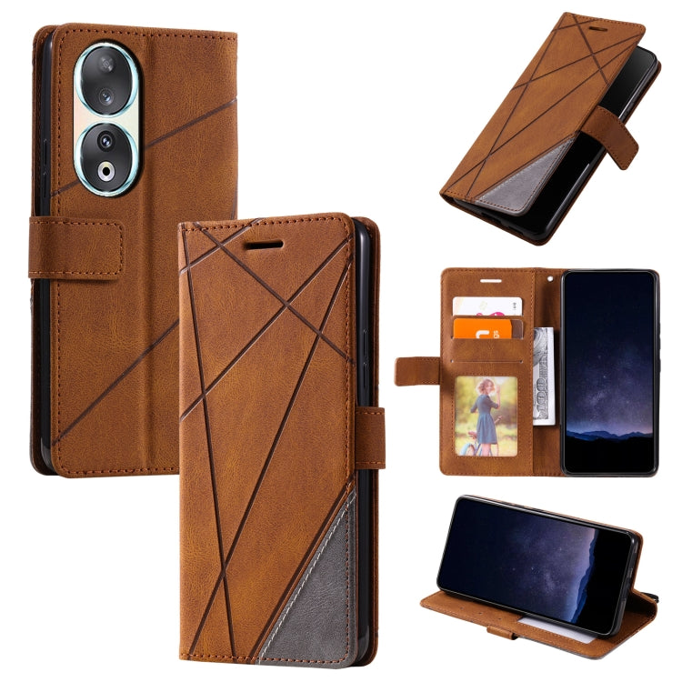 For Honor 90 Skin Feel Splicing Leather Phone Case(Brown) - Honor Cases by PMC TechLife | Online Shopping South Africa | PMC TechLife