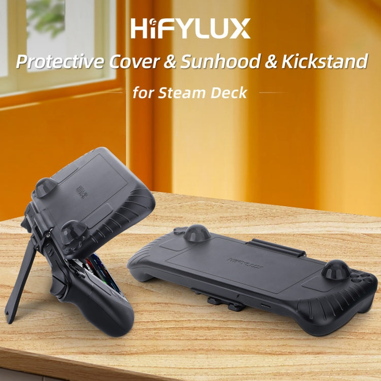 For Steam Deck Hifylux 3 in 1 Gaming Console Protector Guard Monitor Cover Sun Hood Kickstand Holder Mount(Black) - free shipping - PMC Jewellery - Order now!