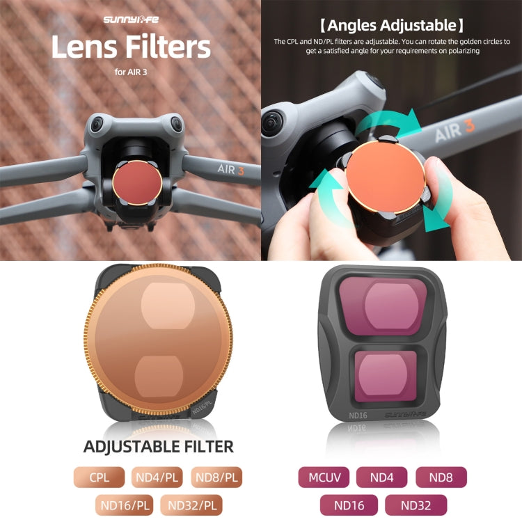 For DJI Air 3 Sunnylife Camera Lens Filter, Filter:4 in 1 ND4/PL ND8/PL ND16/PL ND32/PL - free shipping - PMC TechLife - Order now!
