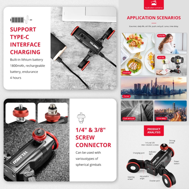 YELANGU L60ES YLG1847A-A 60cm Splicing Slide Rail Track with L5i Dolly Car(Black) - free shipping - PMC TechLife - Order now!