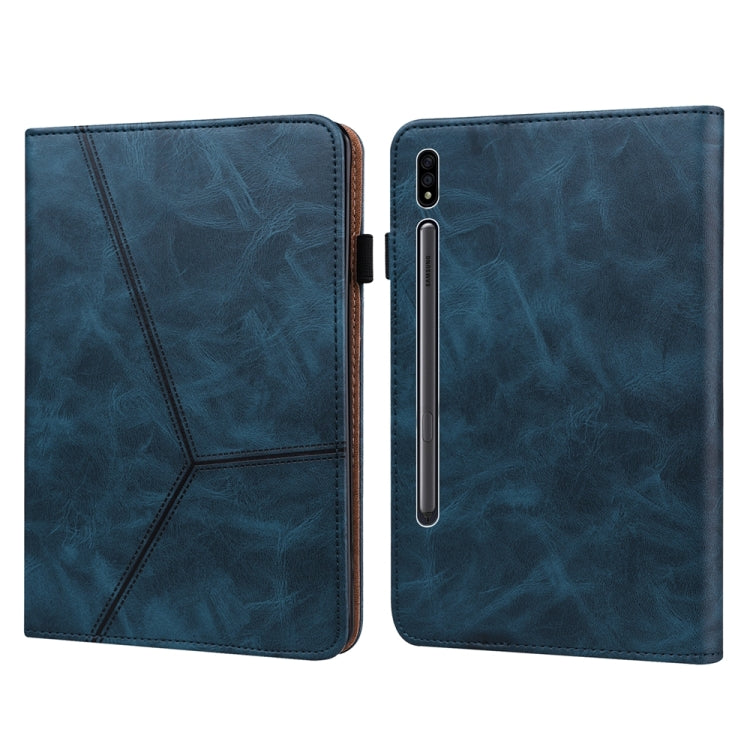 For Samsung Galaxy Tab S7/S8/S9/S9 FE Solid Color Stripe Embossed Leather Tablet Case(Blue) - Galaxy Tab S9 FE by PMC TechLife | Online Shopping South Africa | PMC TechLife