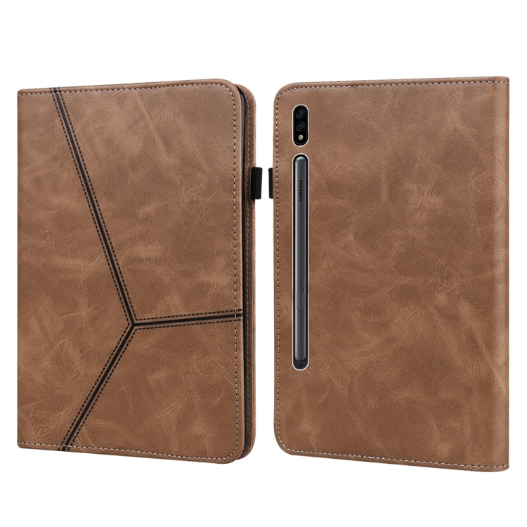 For Samsung Galaxy Tab S9 / S9 FE Solid Color Stripe Embossed Leather Tablet Case(Brown) - free shipping - PMC TechLife - Order now!