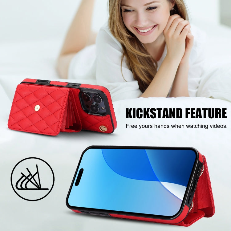 For iPhone 16 Pro Crossbody Rhombic Horizontal Wallet Leather Phone Case(Red) - free shipping - PMC Jewellery - Order now!