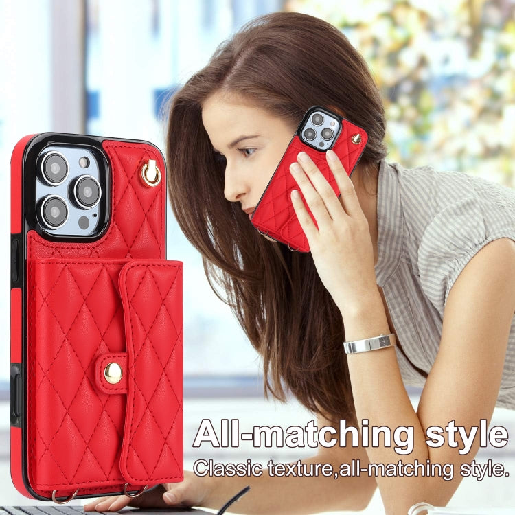 For iPhone 16 Pro Crossbody Rhombic Horizontal Wallet Leather Phone Case(Red) - free shipping - PMC Jewellery - Order now!