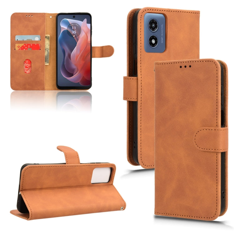 For Motorola Moto G Paly 4G 2024 Skin Feel Magnetic Flip Leather Phone Case(Brown) - Motorola Cases by PMC Jewellery | Online Shopping South Africa | PMC Jewellery | Buy Now Pay Later Mobicred