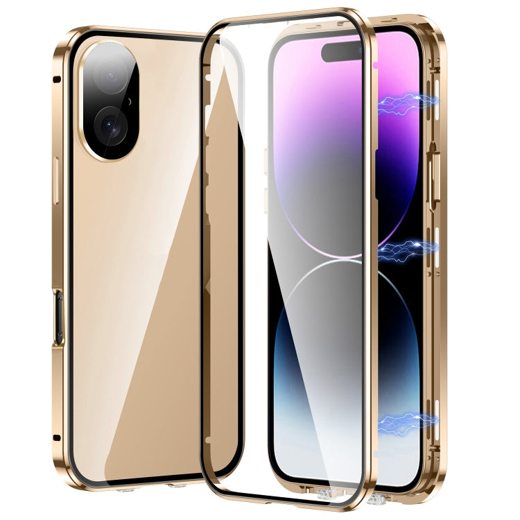 For iPhone 16 Plus Magnetic Double-buckle HD Tempered Glass Phone Case(Gold) - free shipping - PMC Jewellery - Order now!