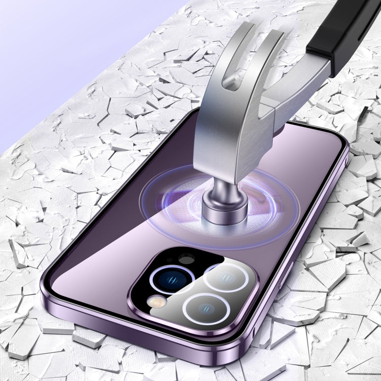 For iPhone 15 Plus Magnetic Double-buckle HD Tempered Glass Phone Case(Purple) - iPhone 15 Plus Cases by PMC TechLife | Online Shopping South Africa | PMC TechLife