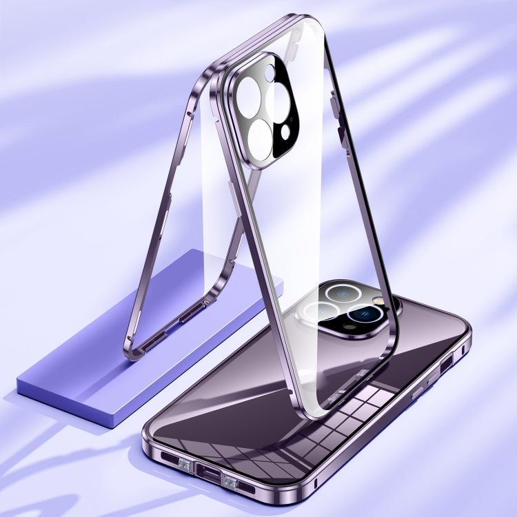 For iPhone 15 Plus Magnetic Double-buckle HD Tempered Glass Phone Case(Blue) - iPhone 15 Plus Cases by PMC TechLife | Online Shopping South Africa | PMC TechLife