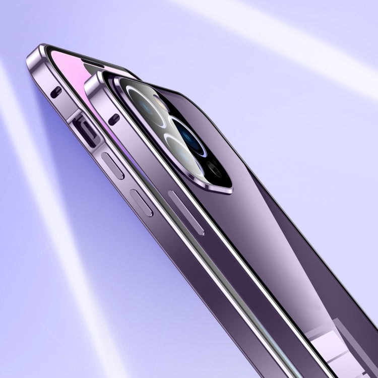 For iPhone 15 Plus Magnetic Double-buckle HD Tempered Glass Phone Case(Purple) - iPhone 15 Plus Cases by PMC TechLife | Online Shopping South Africa | PMC TechLife