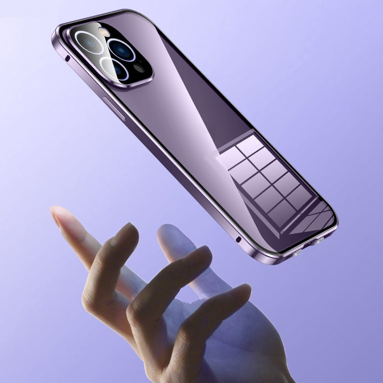 For iPhone 15 Plus Magnetic Double-buckle HD Tempered Glass Phone Case(Purple) - iPhone 15 Plus Cases by PMC TechLife | Online Shopping South Africa | PMC TechLife