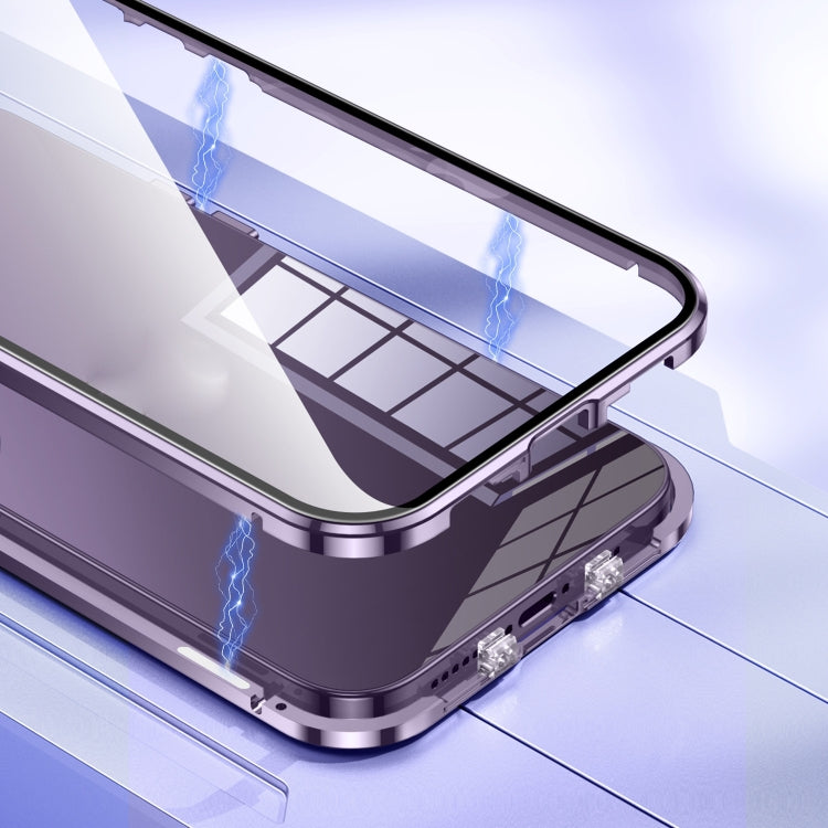 For iPhone 16 Plus Magnetic Double-buckle HD Tempered Glass Phone Case(Blue) - iPhone 16 Plus Cases by PMC Jewellery | Online Shopping South Africa | PMC Jewellery | Buy Now Pay Later Mobicred