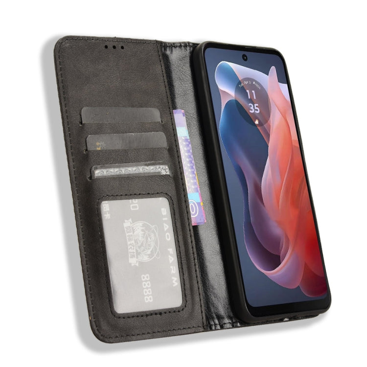 For Motorola Moto G Play 4G 2024 Magnetic Buckle Retro Texture Leather Phone Case(Black) - Motorola Cases by PMC Jewellery | Online Shopping South Africa | PMC Jewellery | Buy Now Pay Later Mobicred