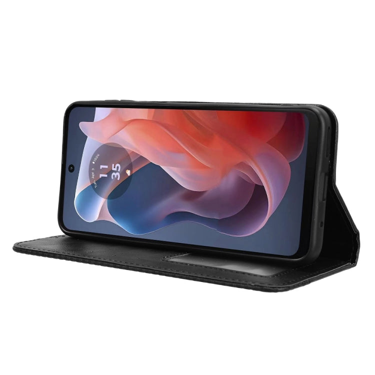 For Motorola Moto G Play 4G 2024 Magnetic Buckle Retro Texture Leather Phone Case(Black) - Motorola Cases by PMC Jewellery | Online Shopping South Africa | PMC Jewellery | Buy Now Pay Later Mobicred