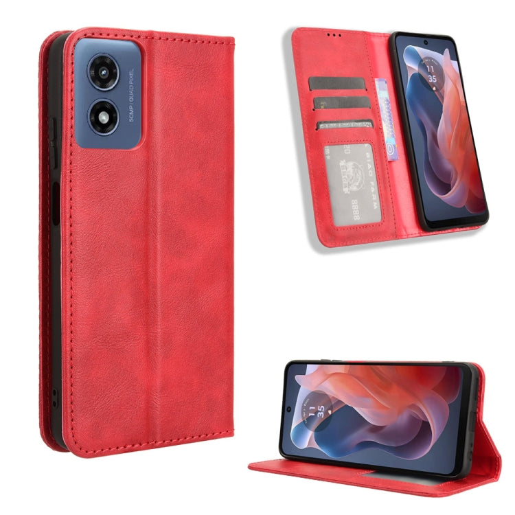 For Motorola Moto G Play 4G 2024 Magnetic Buckle Retro Texture Leather Phone Case(Red) - Motorola Cases by PMC Jewellery | Online Shopping South Africa | PMC Jewellery | Buy Now Pay Later Mobicred