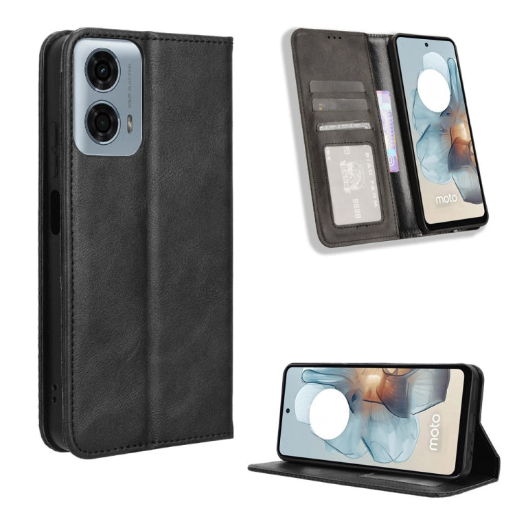 For Motorola Moto G Power 5G 2024 Magnetic Buckle Retro Texture Leather Phone Case(Black) - Motorola Cases by PMC Jewellery | Online Shopping South Africa | PMC Jewellery | Buy Now Pay Later Mobicred