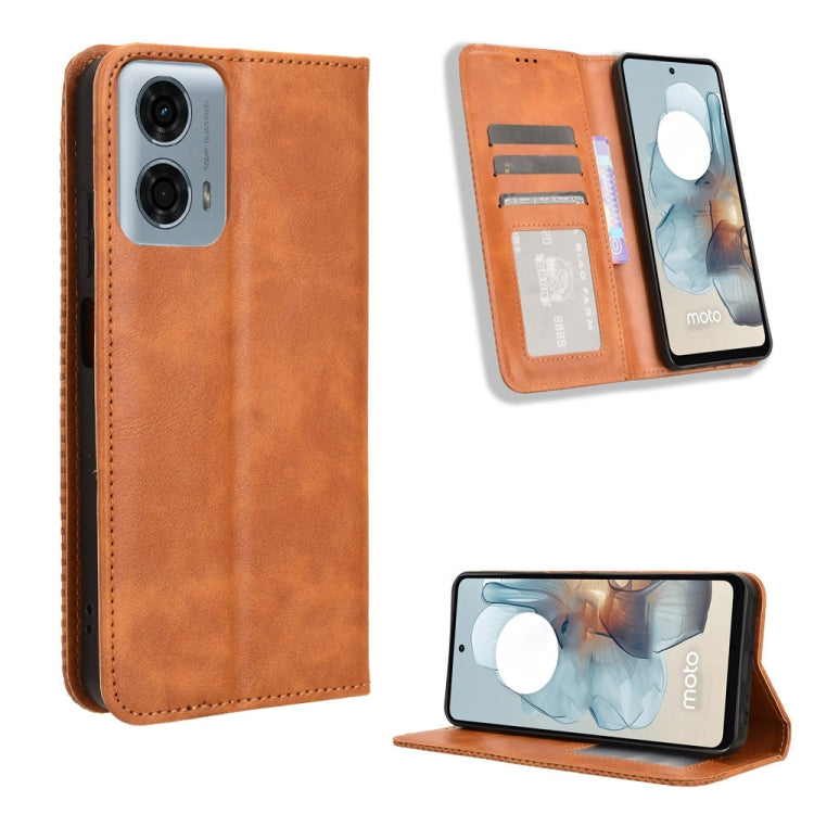 For Motorola Moto G Power 5G 2024 Magnetic Buckle Retro Texture Leather Phone Case(Brown) - Motorola Cases by PMC Jewellery | Online Shopping South Africa | PMC Jewellery | Buy Now Pay Later Mobicred