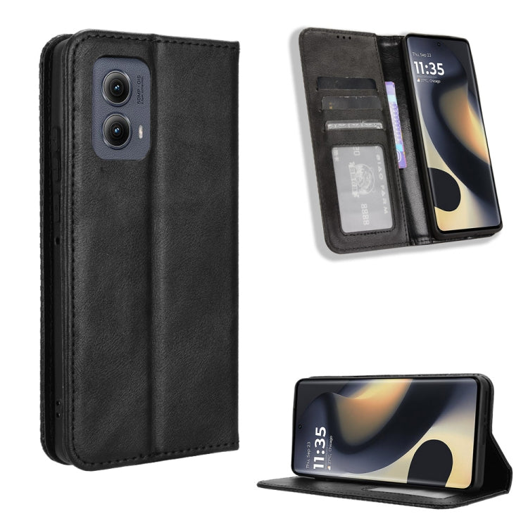 For Motorola Edge 2024 5G Magnetic Buckle Retro Texture Leather Phone Case(Black) - Motorola Cases by PMC Jewellery | Online Shopping South Africa | PMC Jewellery | Buy Now Pay Later Mobicred