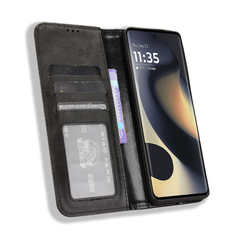 For Motorola Edge 2024 5G Magnetic Buckle Retro Texture Leather Phone Case(Black) - Motorola Cases by PMC Jewellery | Online Shopping South Africa | PMC Jewellery | Buy Now Pay Later Mobicred