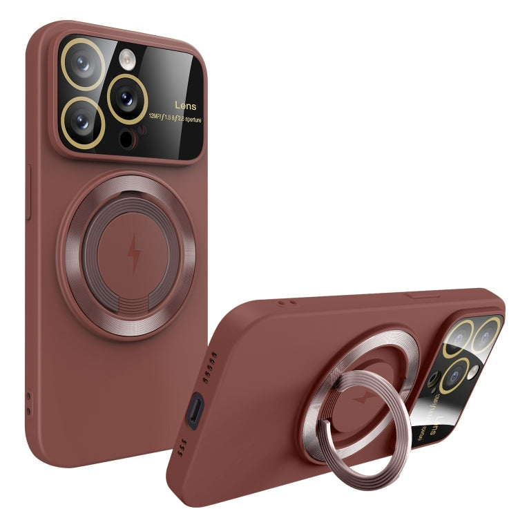 For iPhone 15 Pro Large Window MagSafe Magnetic Holder Phone Case(Claret Red) - iPhone 15 Pro Cases by PMC TechLife | Online Shopping South Africa | PMC TechLife