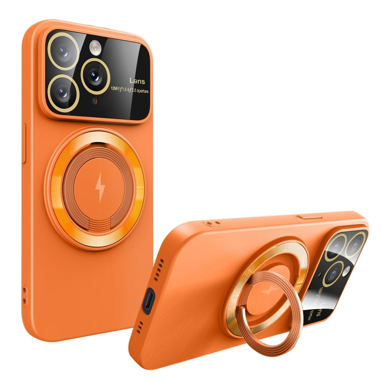 For iPhone 11 Pro Max Large Window MagSafe Magnetic Holder Phone Case(Orange) - iPhone 11 Pro Max Cases by PMC TechLife | Online Shopping South Africa | PMC TechLife