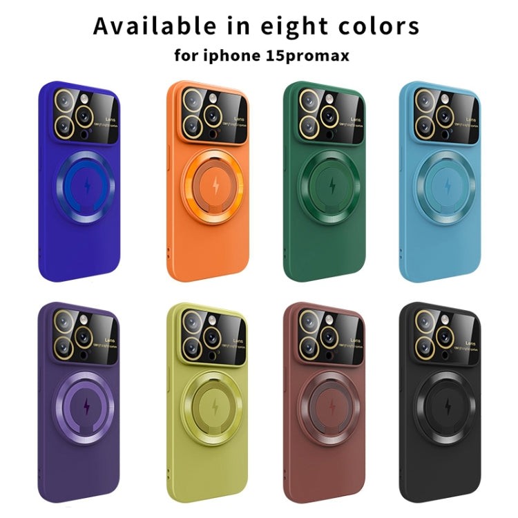 For iPhone 14 Plus Large Window MagSafe Magnetic Holder Phone Case(Dark Green) - iPhone 14 Plus Cases by PMC TechLife | Online Shopping South Africa | PMC TechLife