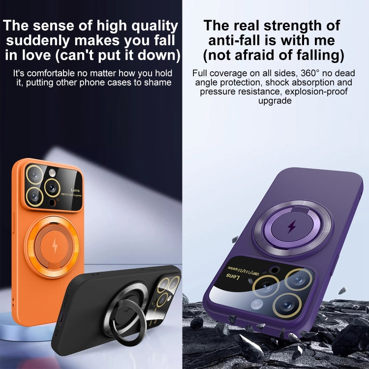 For iPhone 12 Pro Large Window MagSafe Magnetic Holder Phone Case(Dark Purple) - iPhone 12 / 12 Pro Cases by PMC TechLife | Online Shopping South Africa | PMC TechLife