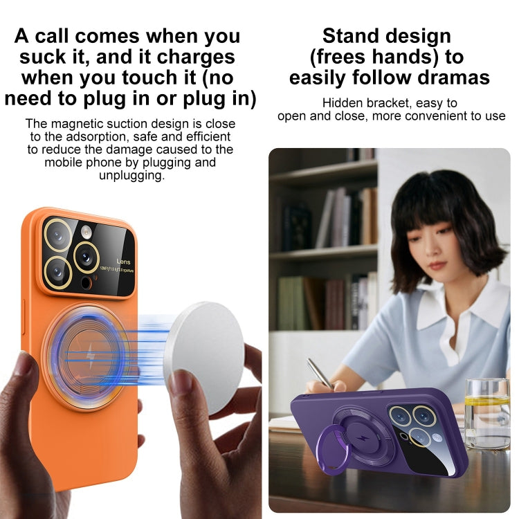 For iPhone 15 Pro Large Window MagSafe Magnetic Holder Phone Case(Dark Purple) - iPhone 15 Pro Cases by PMC TechLife | Online Shopping South Africa | PMC TechLife