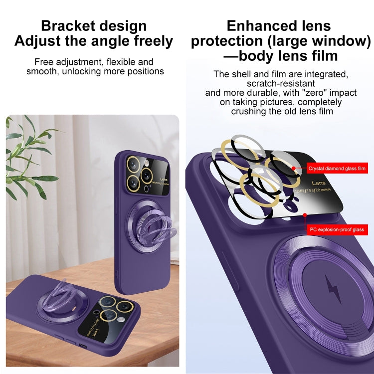 For iPhone 12 Pro Large Window MagSafe Magnetic Holder Phone Case(Dark Purple) - iPhone 12 / 12 Pro Cases by PMC TechLife | Online Shopping South Africa | PMC TechLife