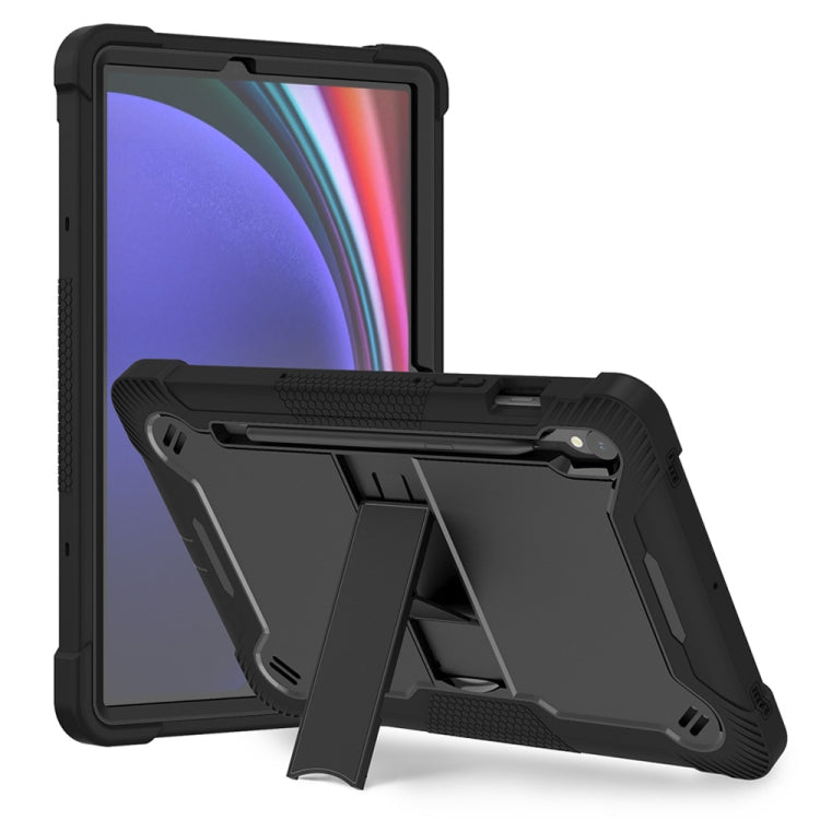 For Samsung Galaxy Tab S9 Shockproof Silicone Hybrid PC Tablet Case with Holder(Black) - Galaxy Tab S9 Cases by PMC TechLife | Online Shopping South Africa | PMC TechLife