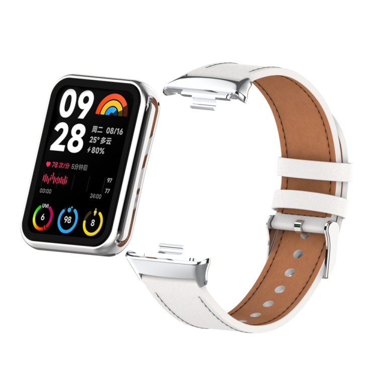 For Xiaomi Smart Band 9 Pro / 8 Pro 18mm Microfiber Sewing Leather Watch Band(White+Silver) - Watch Bands by PMc TechLife | Online Shopping South Africa | PMc TechLife | Buy Now Pay Later Mobicred