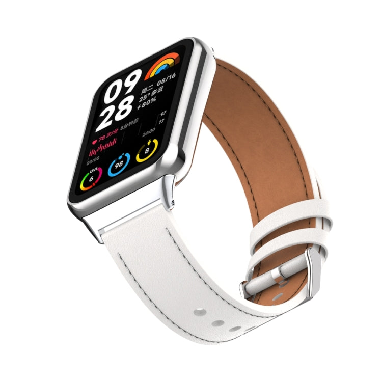 For Xiaomi Smart Band 9 Pro / 8 Pro 18mm Microfiber Sewing Leather Watch Band(White+Silver) - Watch Bands by PMc TechLife | Online Shopping South Africa | PMc TechLife | Buy Now Pay Later Mobicred