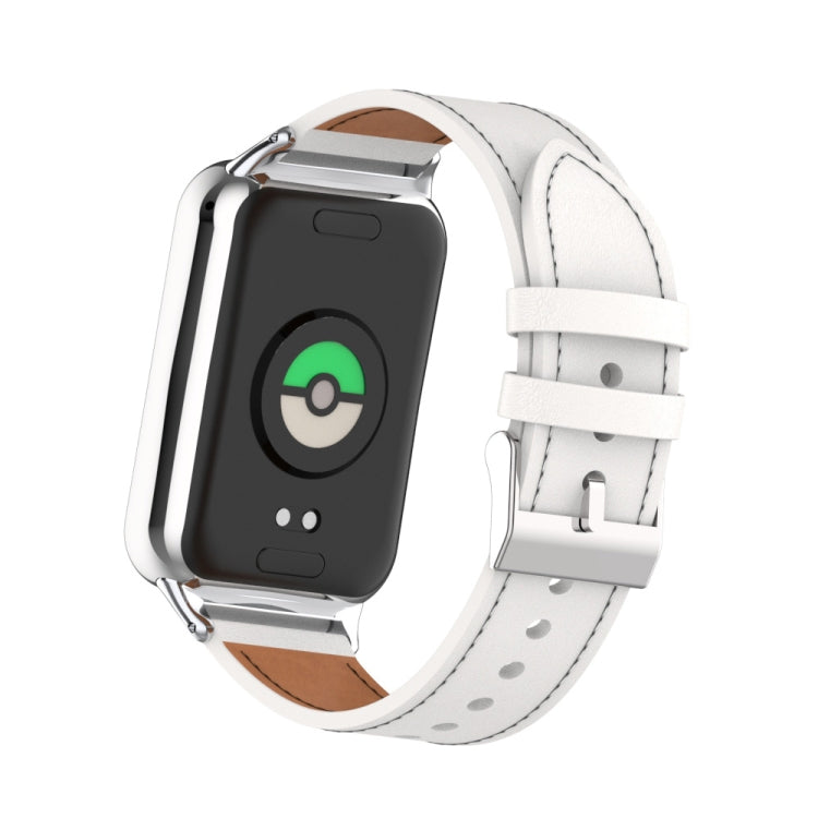 For Xiaomi Smart Band 9 Pro / 8 Pro 18mm Microfiber Sewing Leather Watch Band(White+Silver) - Watch Bands by PMc TechLife | Online Shopping South Africa | PMc TechLife | Buy Now Pay Later Mobicred