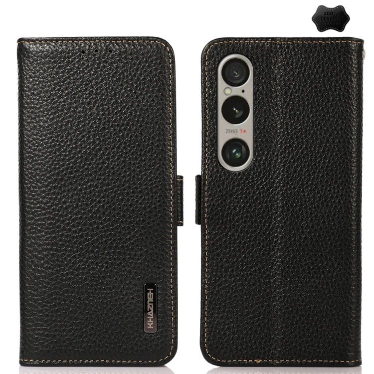 For Sony Xperia 1 VI KHAZNEH Side-Magnetic Litchi Genuine Leather RFID Case(Black) - Sony Cases by PMC TechLife | Online Shopping South Africa | PMC TechLife | Buy Now Pay Later Mobicred