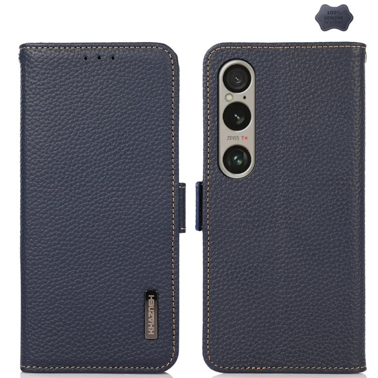 For Sony Xperia 1 VI KHAZNEH Side-Magnetic Litchi Genuine Leather RFID Case(Blue) - Sony Cases by PMC TechLife | Online Shopping South Africa | PMC TechLife | Buy Now Pay Later Mobicred