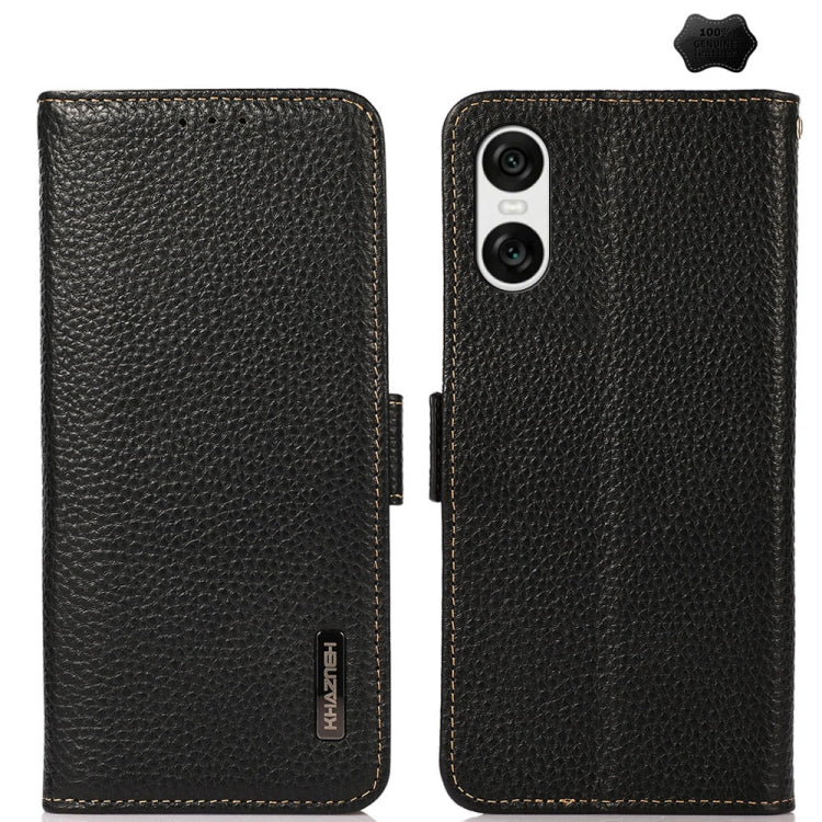 For Sony Xperia 10 VI KHAZNEH Side-Magnetic Litchi Genuine Leather RFID Case(Black) - Sony Cases by PMC TechLife | Online Shopping South Africa | PMC TechLife | Buy Now Pay Later Mobicred