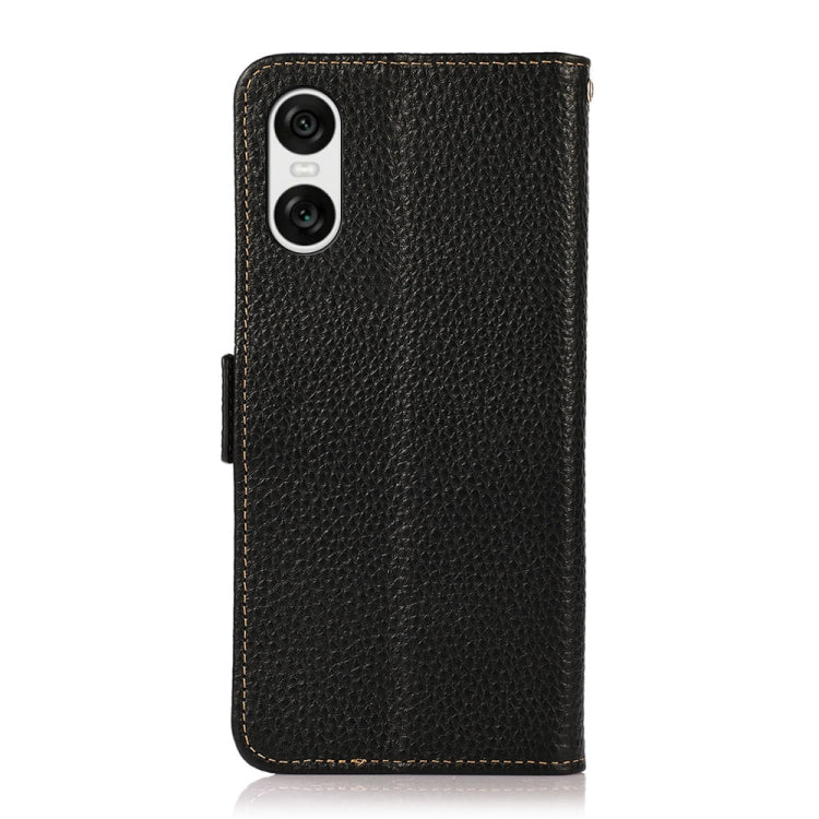 For Sony Xperia 10 VI KHAZNEH Side-Magnetic Litchi Genuine Leather RFID Case(Black) - Sony Cases by PMC TechLife | Online Shopping South Africa | PMC TechLife | Buy Now Pay Later Mobicred
