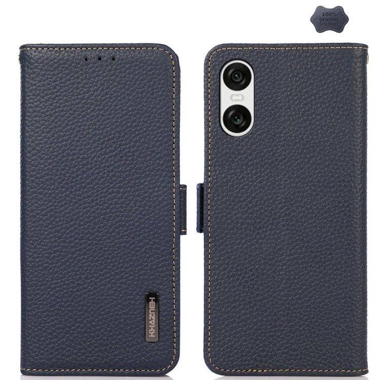 For Sony Xperia 10 VI KHAZNEH Side-Magnetic Litchi Genuine Leather RFID Case(Blue) - Sony Cases by PMC TechLife | Online Shopping South Africa | PMC TechLife | Buy Now Pay Later Mobicred