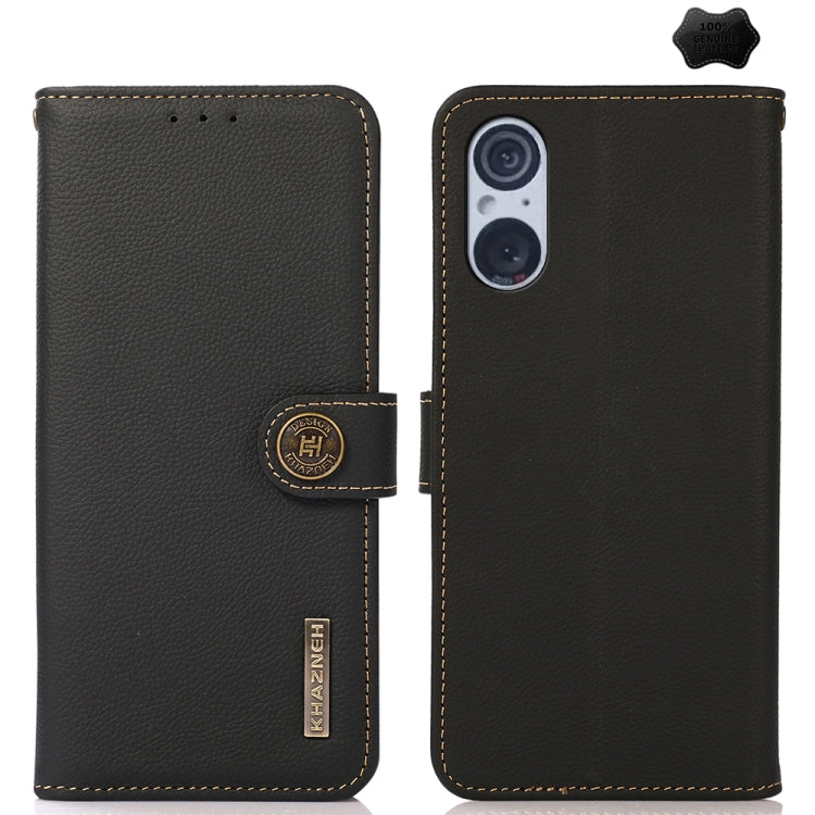 For Sony Xperia 5 V KHAZNEH Custer Genuine Leather RFID Phone Case(Black) - Sony Cases by PMC TechLife | Online Shopping South Africa | PMC TechLife | Buy Now Pay Later Mobicred