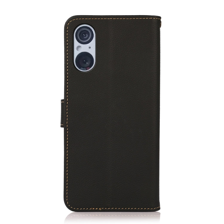 For Sony Xperia 5 V KHAZNEH Custer Genuine Leather RFID Phone Case(Black) - Sony Cases by PMC TechLife | Online Shopping South Africa | PMC TechLife | Buy Now Pay Later Mobicred