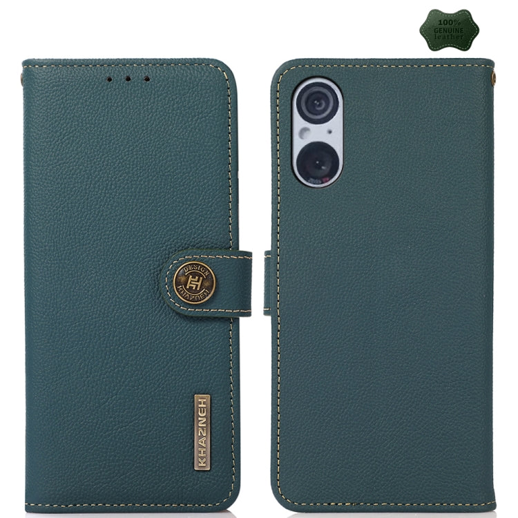 For Sony Xperia 5 V KHAZNEH Custer Genuine Leather RFID Phone Case(Green) - Sony Cases by PMC TechLife | Online Shopping South Africa | PMC TechLife | Buy Now Pay Later Mobicred