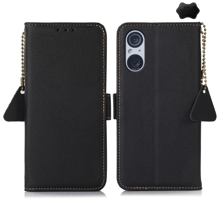 For Sony Xperia 5 V Side-Magnetic TJ Genuine Leather RFID Phone Case(Black) - Sony Cases by PMC TechLife | Online Shopping South Africa | PMC TechLife | Buy Now Pay Later Mobicred