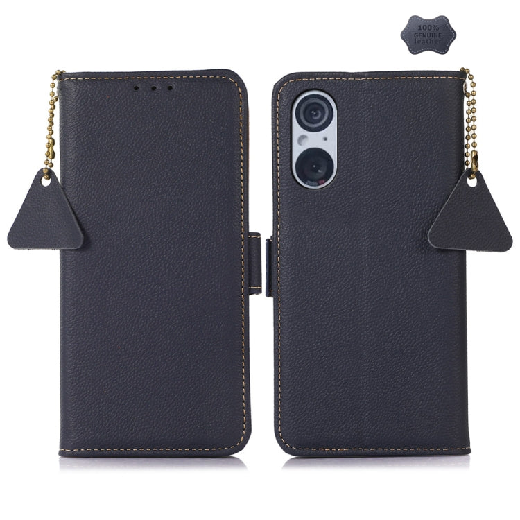 For Sony Xperia 5 V Side-Magnetic TJ Genuine Leather RFID Phone Case(Blue) - Sony Cases by PMC TechLife | Online Shopping South Africa | PMC TechLife | Buy Now Pay Later Mobicred